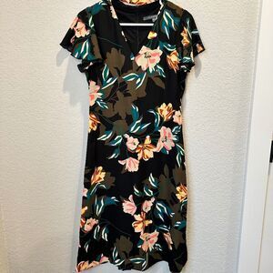 Julia Jordan Black Bold Floral Flutter Sleeve V-Neck Midi Dress - Size 4 - EUC